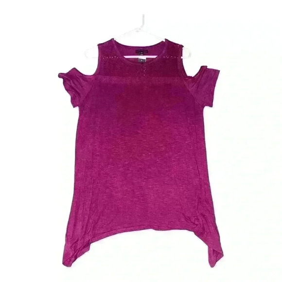 Lane Bryant Magenta Cold Shoulder Swing Tee, Size 10/12 - Picture 2 of 5